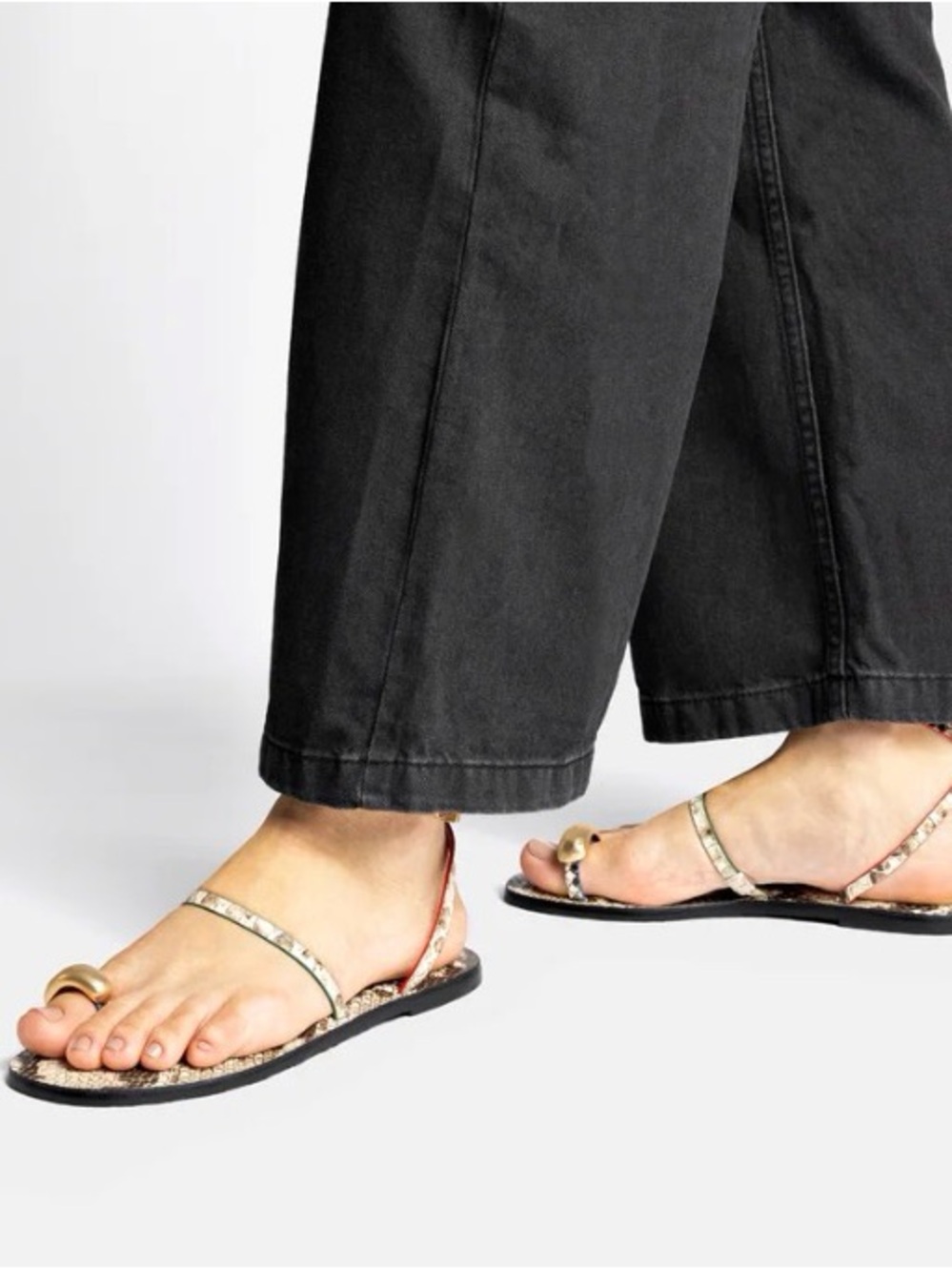 Larroude Biarritz Flat Sandal In Neutral Snake Leather - NEVER WORN